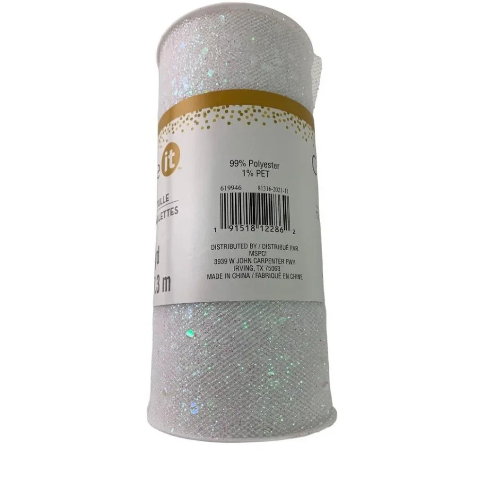 8 Yards Celebrate It White Chunky Glitter Tulle 6 inch New Craft Supply